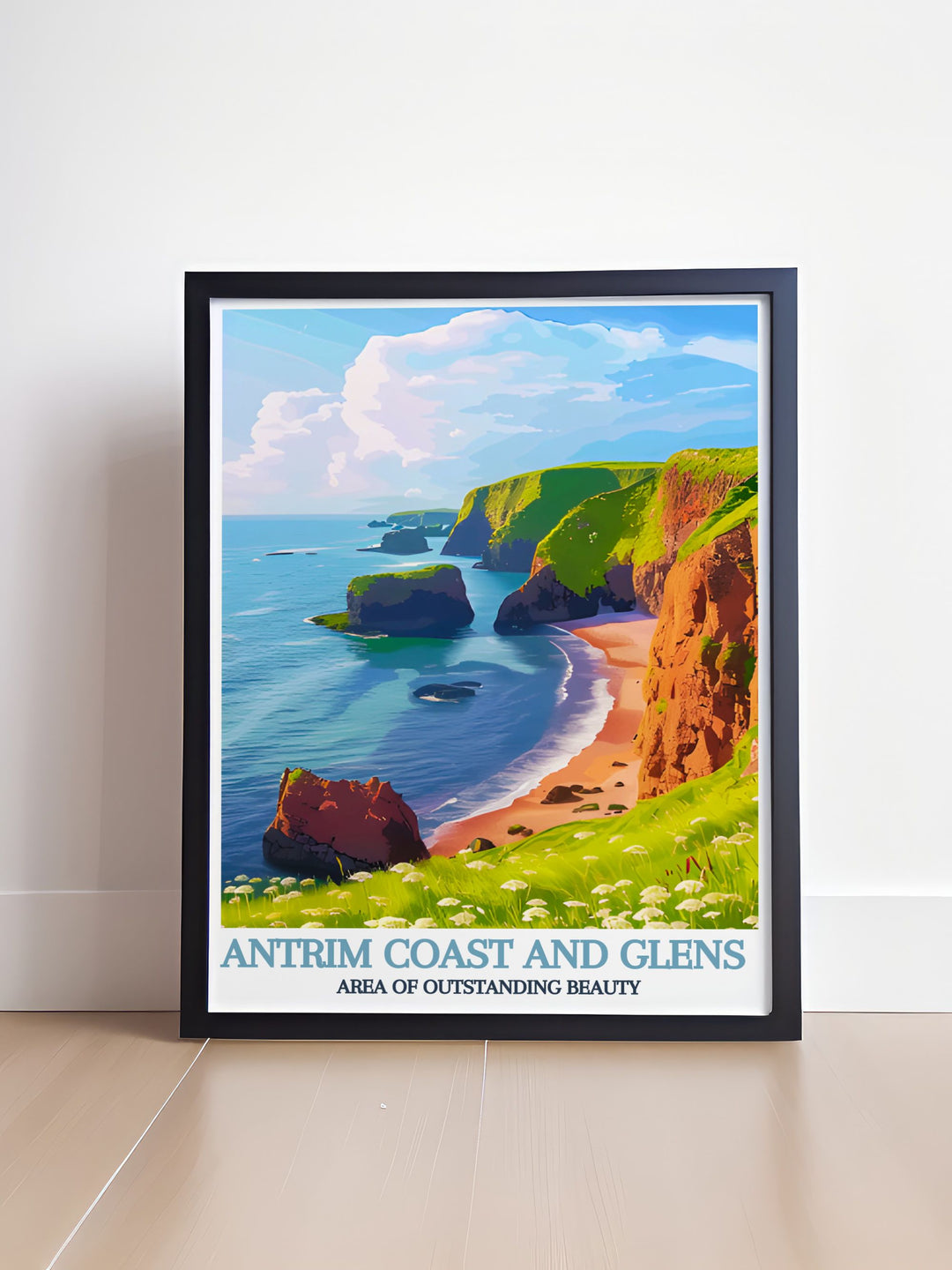 Wall art of Cushendun Caves, capturing the historic and mystical ambiance of this unique natural formation in Northern Ireland.
