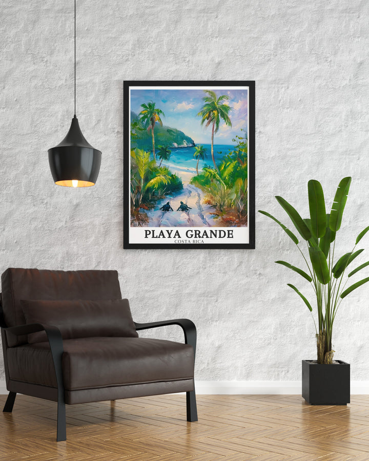 This Playa Grande art print beautifully captures the untouched beauty of Costa Ricas Pacific coast. Whether youve been to Marino Las Baulas or dream of visiting Congo Beach, this poster will bring the essence of these tropical destinations into your home.