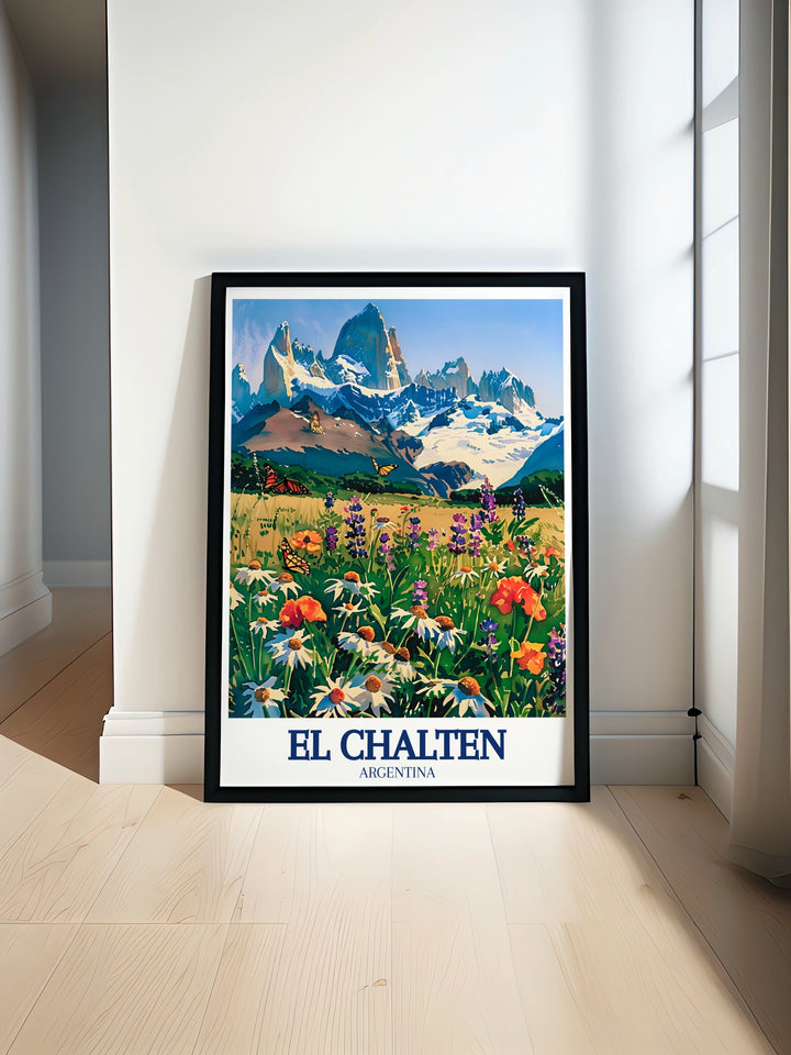 Bring the spirit of Patagonia into your home with this Cerro Torre Travel Print, showcasing one of the most famous mountain ranges in Argentina. A must have for those who admire natural wonders.