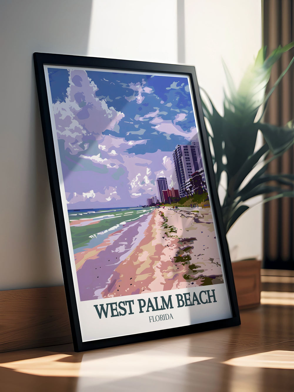 Florida wall art featuring West Palm Beachfront and Palm Beach Marriott this artwork captures the vibrant beauty of Floridas coast with stunning views perfect for adding a touch of relaxation and modern design to your living room or bedroom