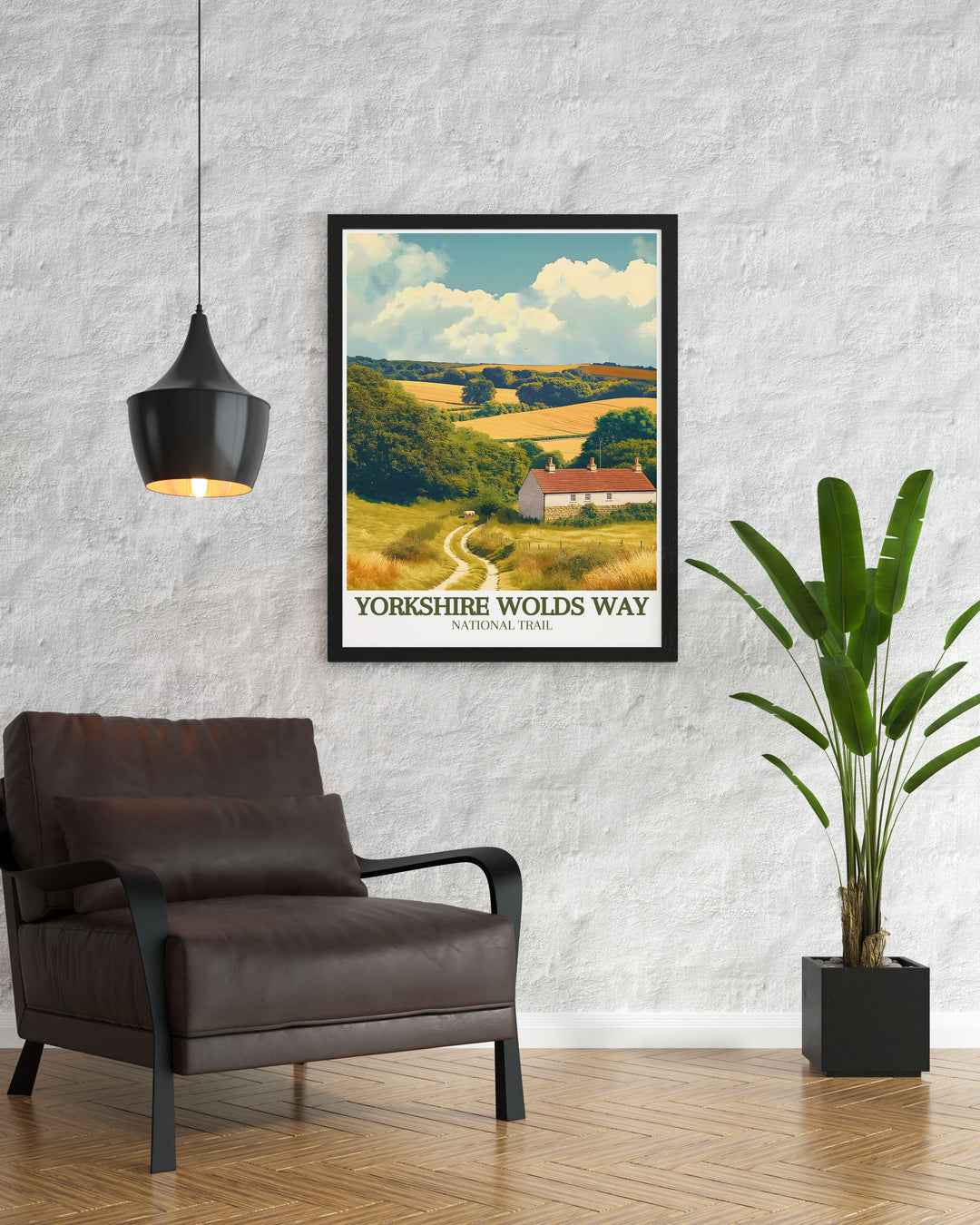 Fine art print of the Yorkshire Wolds Way, showcasing the trails serene beauty and diverse landscapes. The artwork captures the essence of the UKs national trails, from the rolling hills and ancient woodlands to the vibrant meadows, making it a beautiful addition to any home decor.