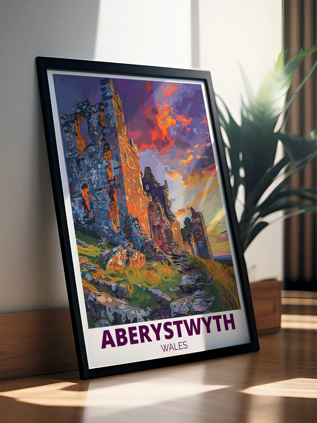 Aberystwyth Castle and the Welsh coastline come together in this travel poster, creating a captivating piece of artwork that celebrates both history and natural beauty. Ideal for home or office décor, this print brings a sense of adventure and tranquility to any space.