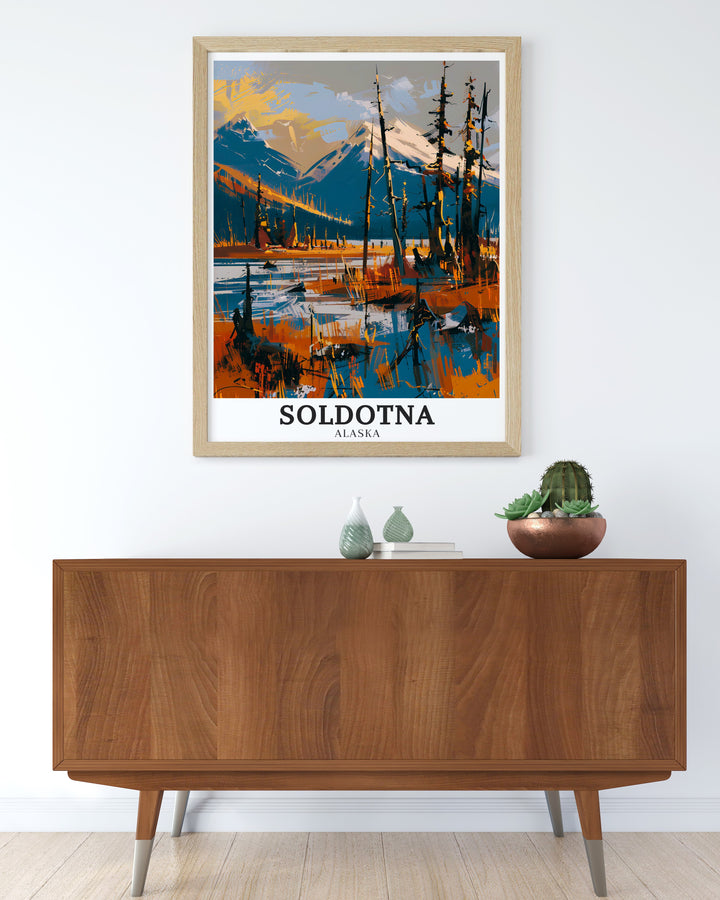 Detailed boreal forest print illustrating the dense greenery and the rugged landscapes of the Kenai Peninsula. The artwork celebrates the majestic beauty and tranquility of Alaska, making it a perfect addition to any Alaska inspired collection