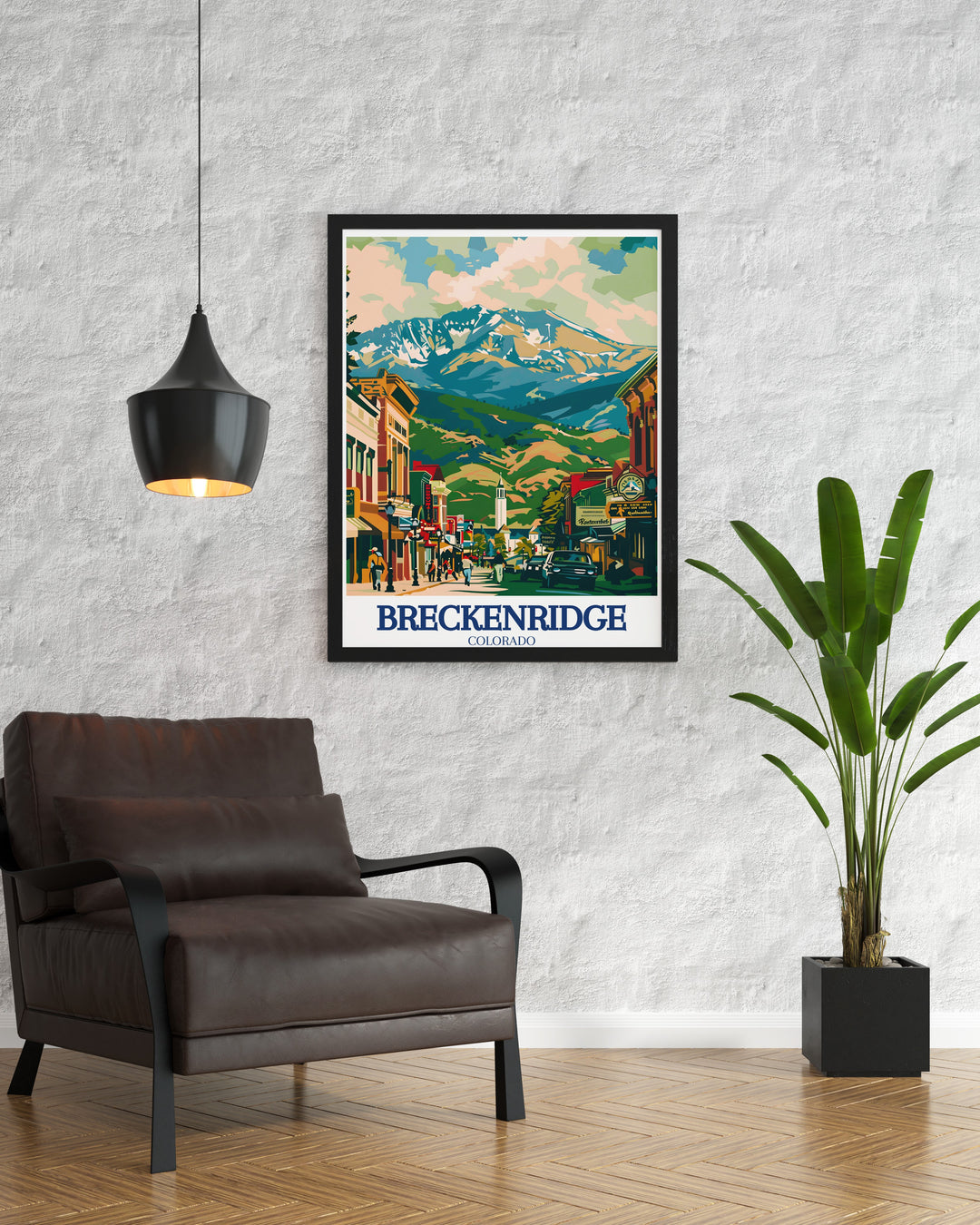 Breckenridge poster print showcases the towns iconic ski slopes and mountain scenery, making it a must have for any winter sports enthusiast. This travel print is a great way to commemorate your adventures in one of Colorados premier ski destinations.