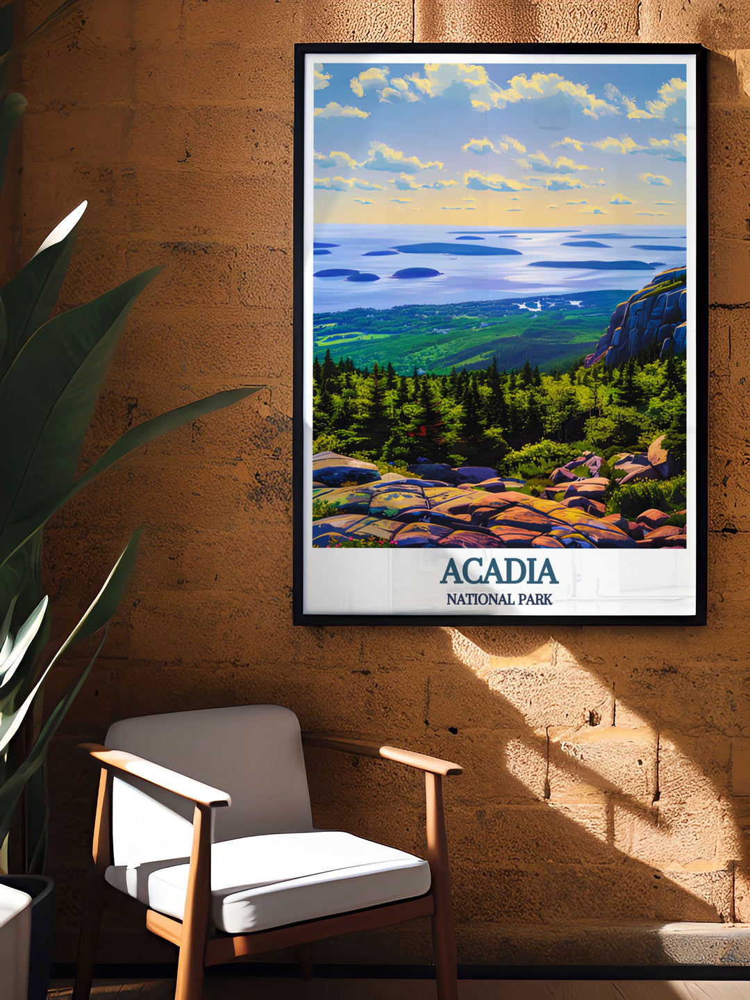 High quality national park poster depicting the breathtaking Cadillac Mountain in Acadia National Park vibrant colors and intricate details make this artwork a stunning addition to any wall bringing the beauty of nature indoors.