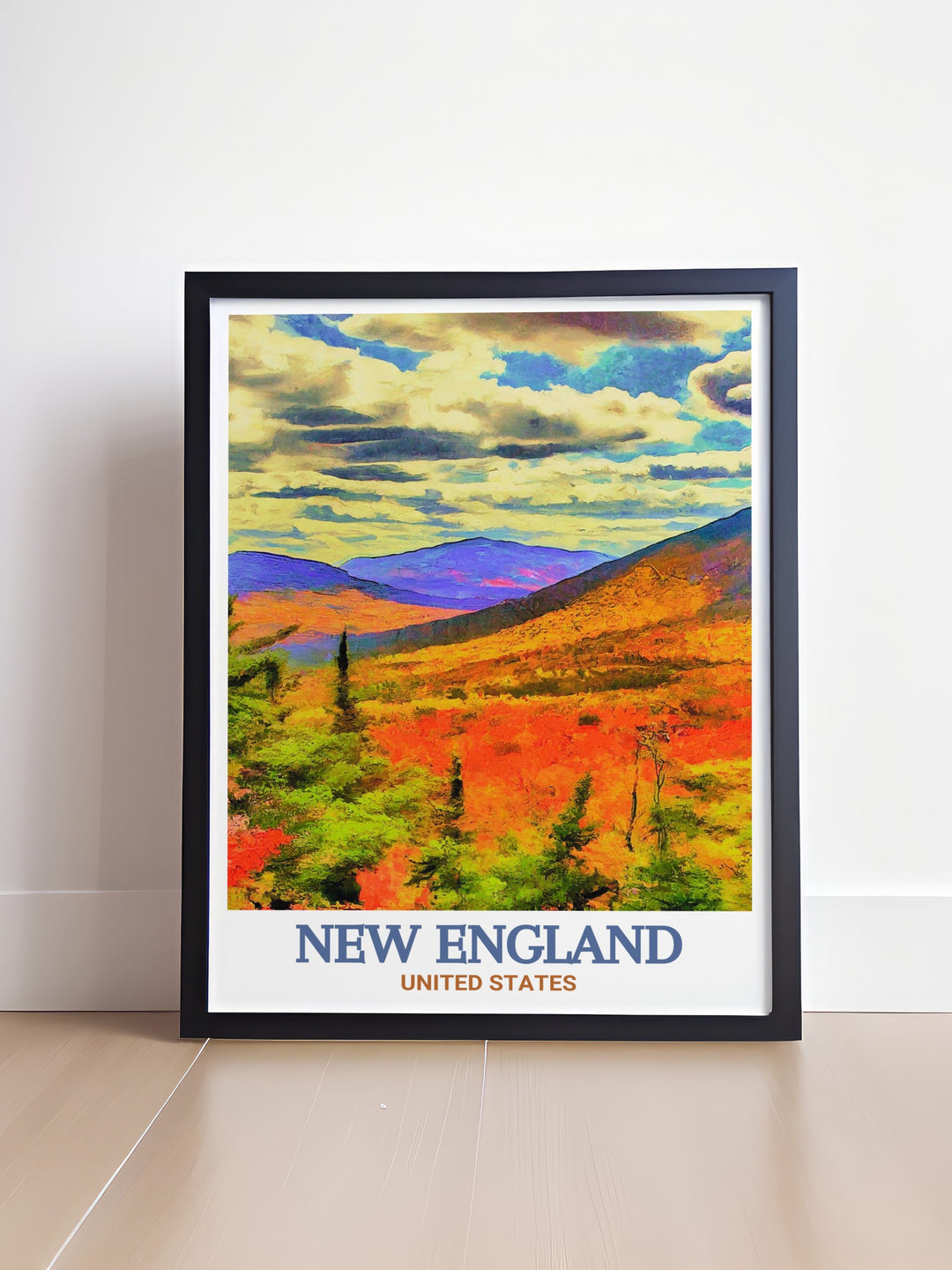 Vintage travel print featuring the White Mountains and New England Trail a perfect combination for outdoor enthusiasts and thru hikers. Ideal for adding a touch of nature to your home decor this artwork is both inspiring and timeless.