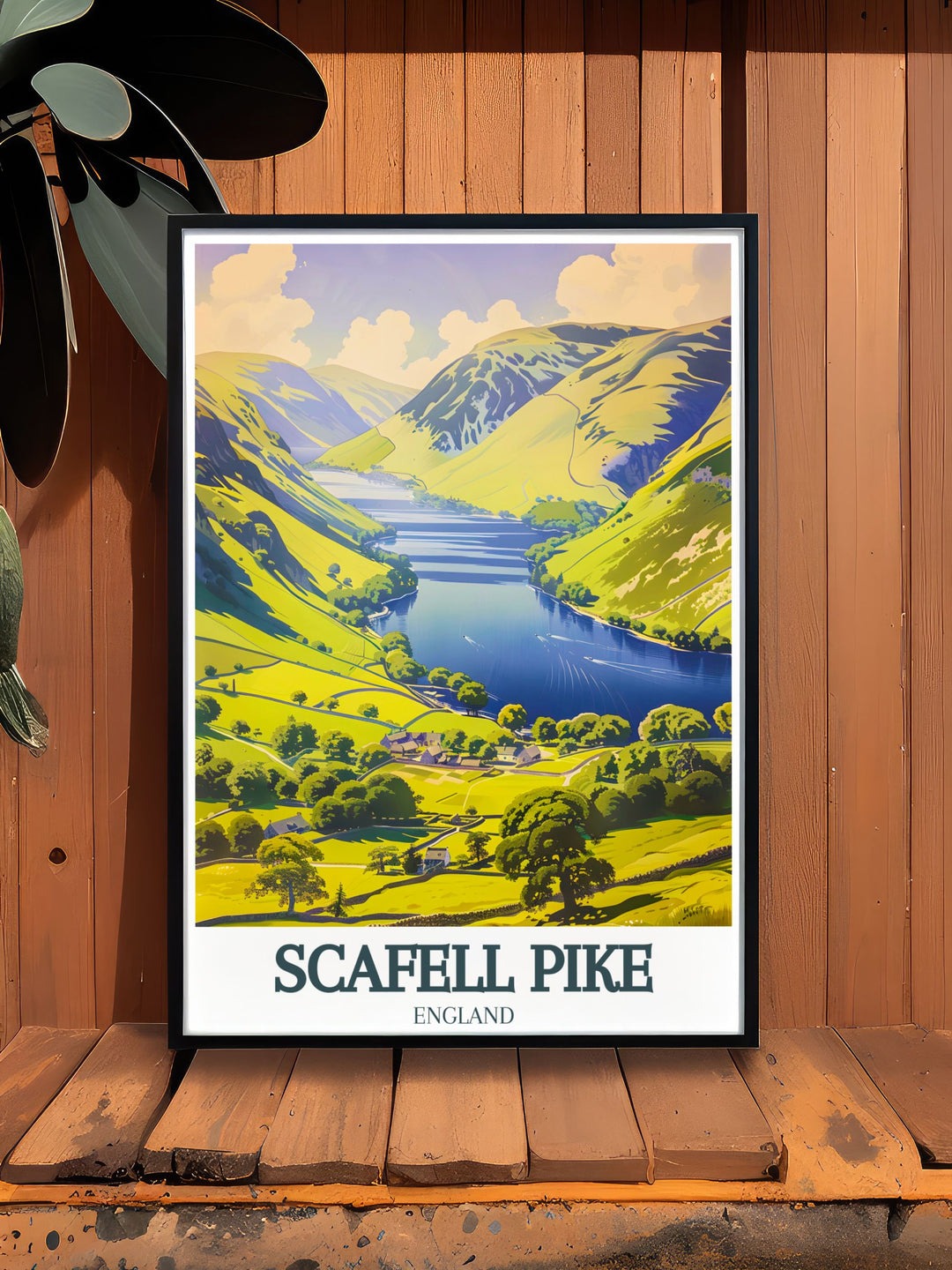 Scafell Pike travel poster with a view of Derwentwater in the Lake District designed to bring a touch of the great outdoors into your living space perfect for lovers of nature and fans of Englands beautiful national parks.