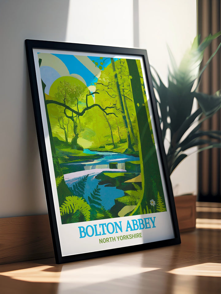 Captivating Bolton Priory Ruins poster featuring Bolton Abbey and the surrounding Yorkshire Dales an excellent choice for those who enjoy exploring North Yorkshires hiking trails and wish to bring a piece of that experience into their home.