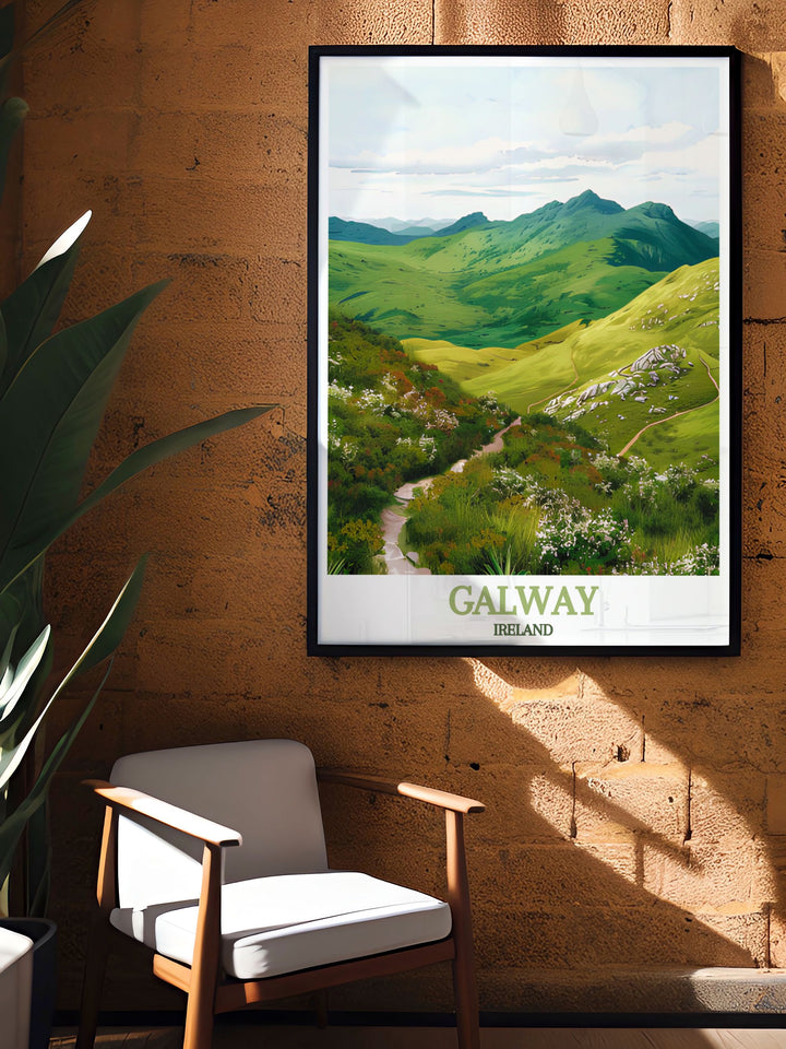 Capture the essence of Galway with this elegant Travel Poster. The detailed black and white design showcases the best of Irelands culture and natural beauty, making it a timeless piece for your home or a thoughtful gift for a loved one.