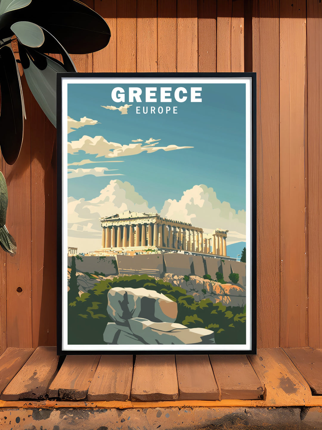 This Greece travel print highlights the Acropolis of Athens, one of the most famous landmarks in the world. Its detailed illustration captures the essence of this ancient citadel, making it an ideal addition to any art collection or home décor. .