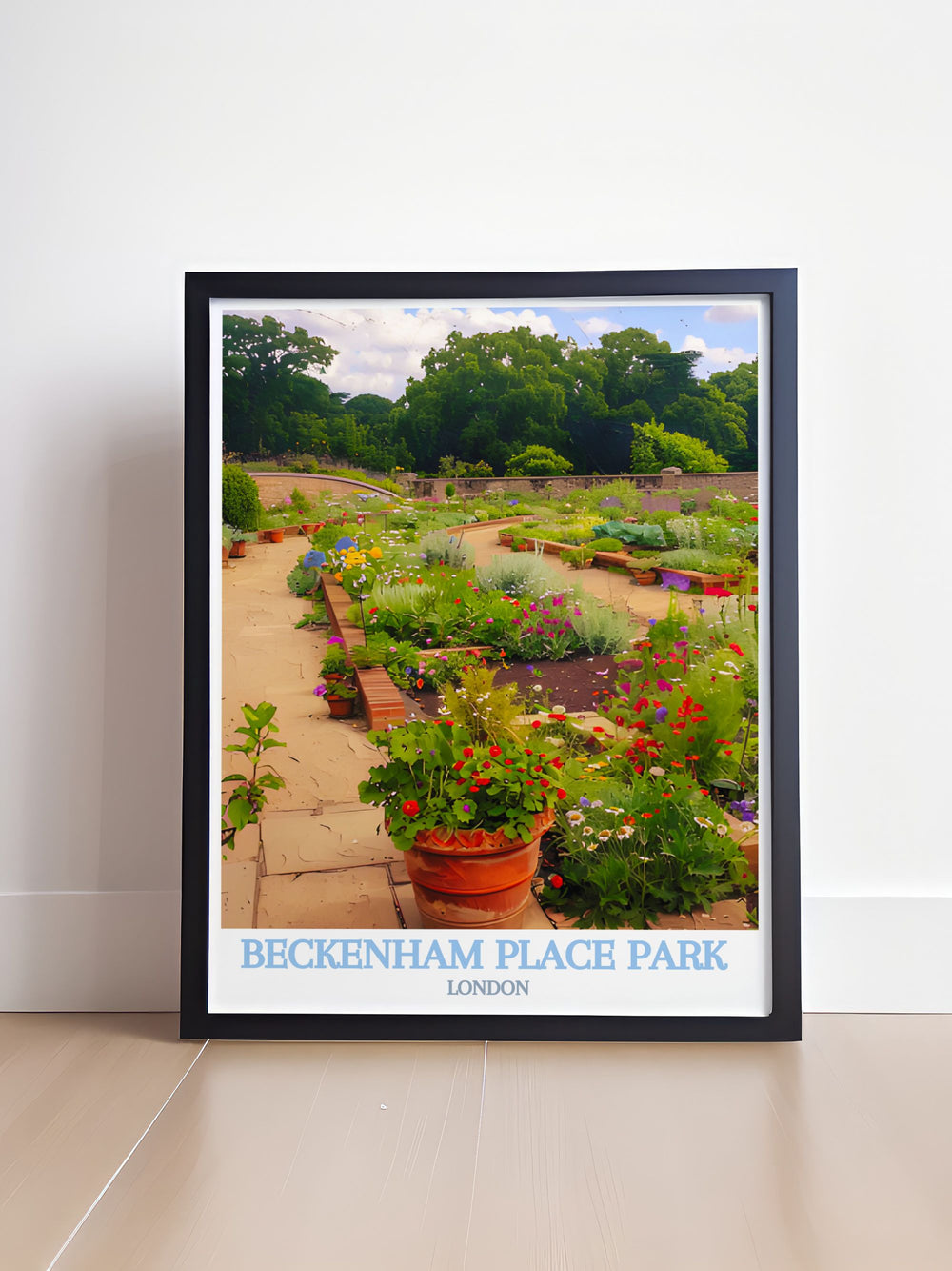 Community Garden home decor capturing the lush greenery and tranquil ambiance of Beckenham Place Parks community gardens, highlighting the diverse flora and serene environment, ideal for creating a calming atmosphere in your living space.