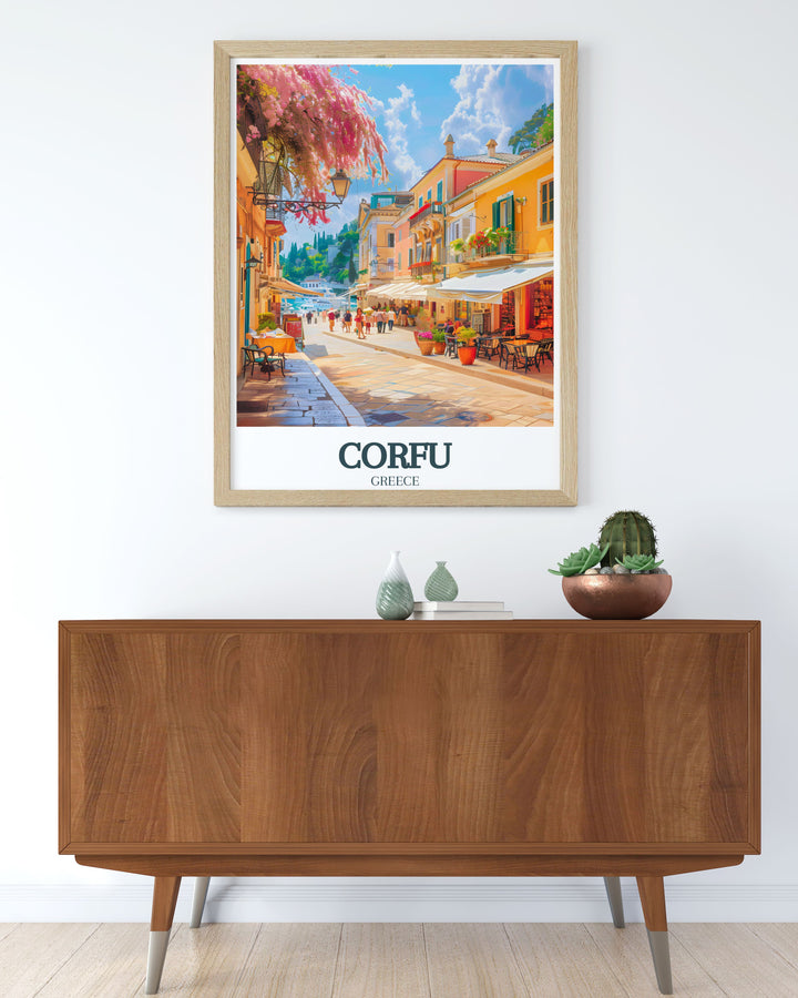 Corfu Greece Island art print depicting Old Town Corfu Liston Promenade perfect for adding a touch of elegance and historical charm to your decor a wonderful choice for those seeking unique Corfu artwork and travel inspired home decorations