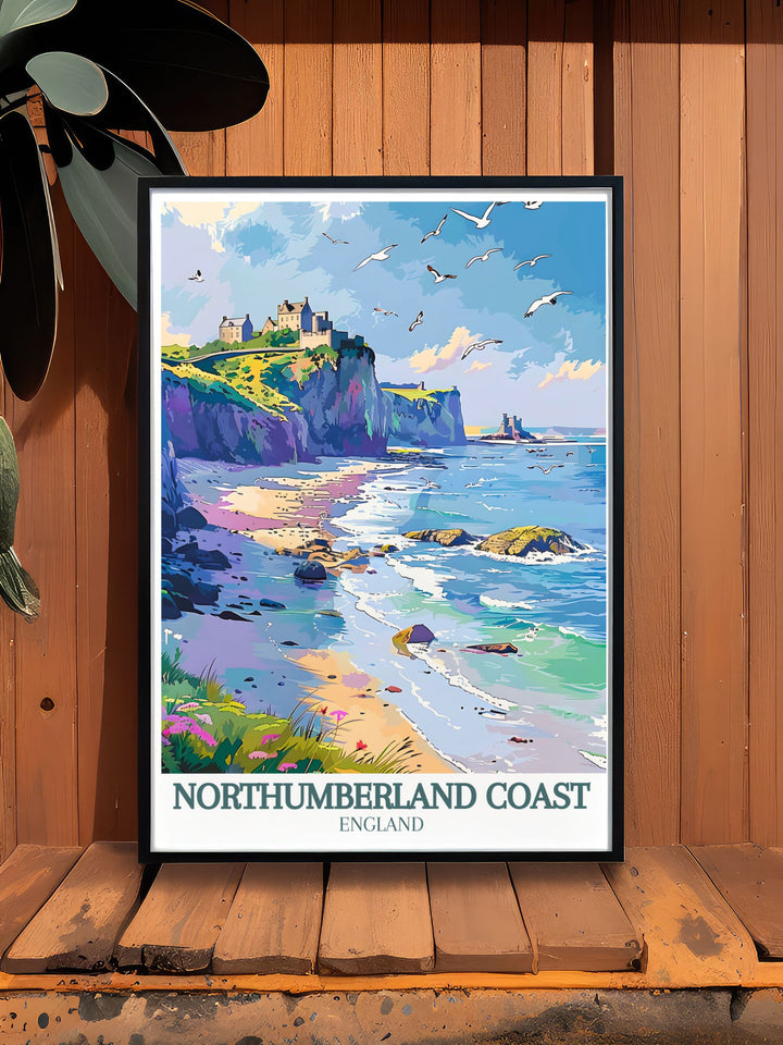 Seahouses Poster with the majestic Bamburgh Castle and Dunstanburgh Castle in the background bringing the charm of Northumberlands coastal village into your home decor