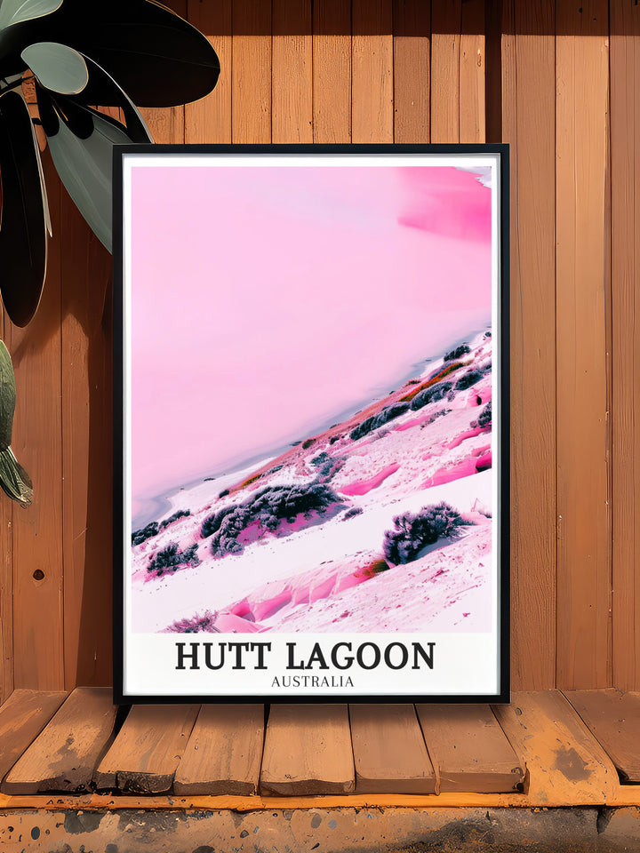 The Hutt Lagoon Poster brings the unique beauty of Western Australia Coral Coast into your living space perfect for those who appreciate Australias natural wonders This Australia Wall Decor is a stunning addition to any room adding vibrant colors and a serene atmosphere