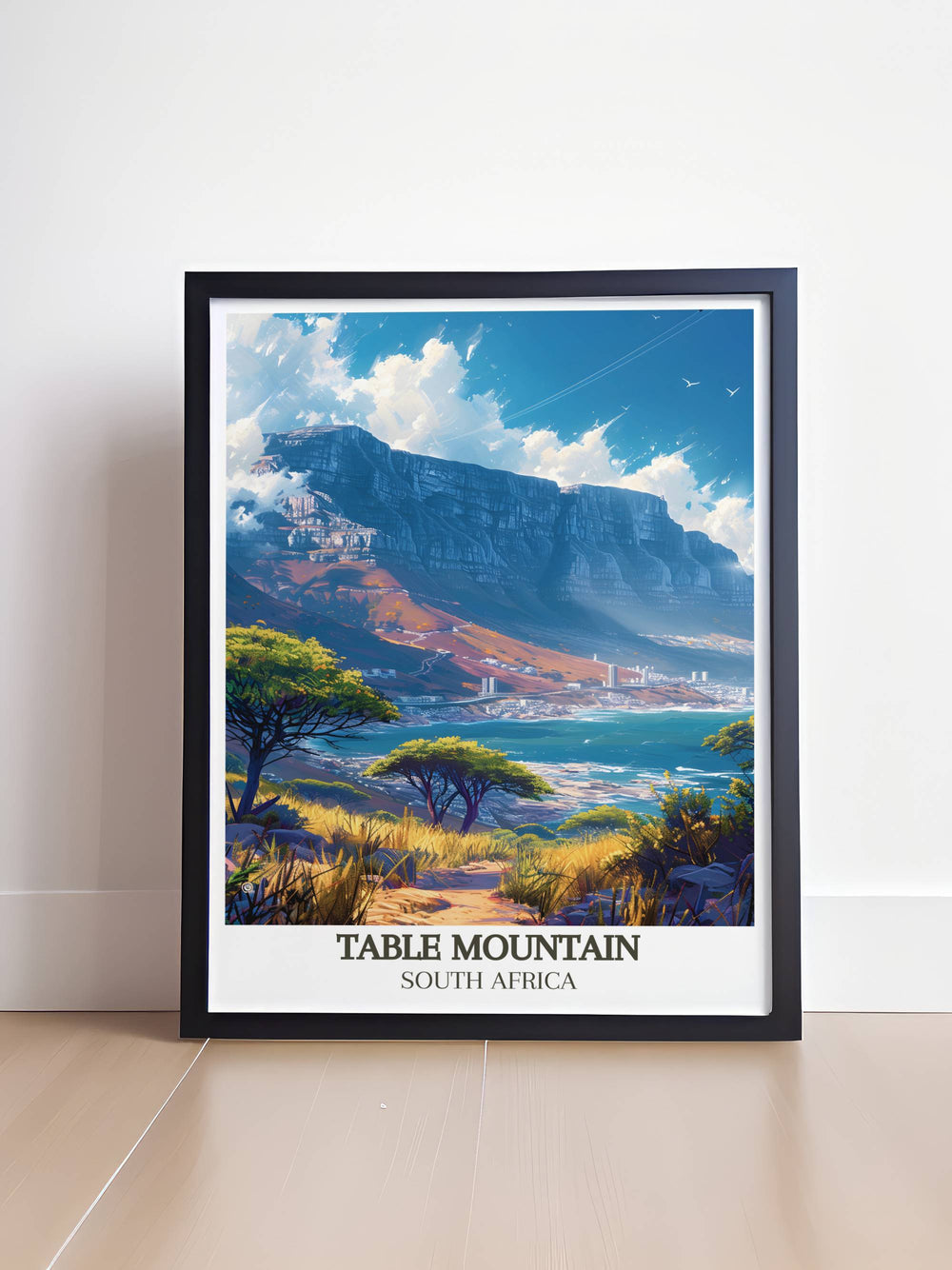 Elevate your living space with this Cape Town Poster showcasing the breathtaking Table Mountain Summit a perfect addition to your vintage travel print collection