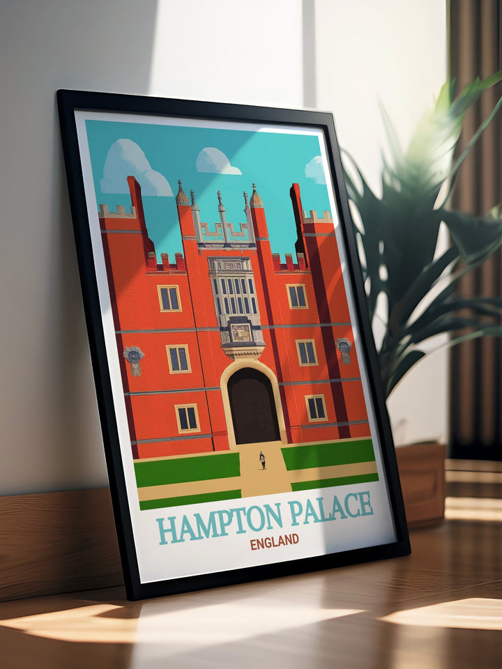 This Hampton Palace poster print brings the beauty and grandeur of one of Englands most iconic royal palaces into your home. Featuring detailed architecture and classic design elements, this print captures the elegance of Hampton Palace. Perfect for anyone who appreciates historical landmarks, this artwork adds sophistication and timeless beauty to any decor.