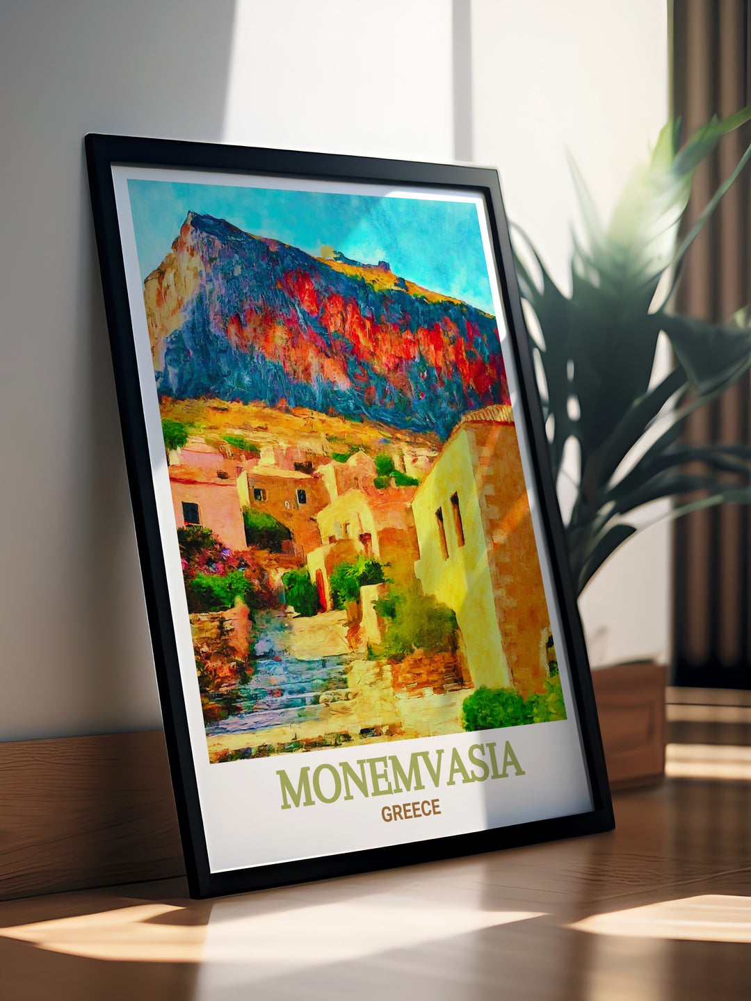 Castle of Monemvasia Art Print focusing on the architectural splendor of the medieval castle in Monemvasia, reflecting the towns historical significance. This print is ideal for adding a touch of historical depth and artistic beauty to any decor.