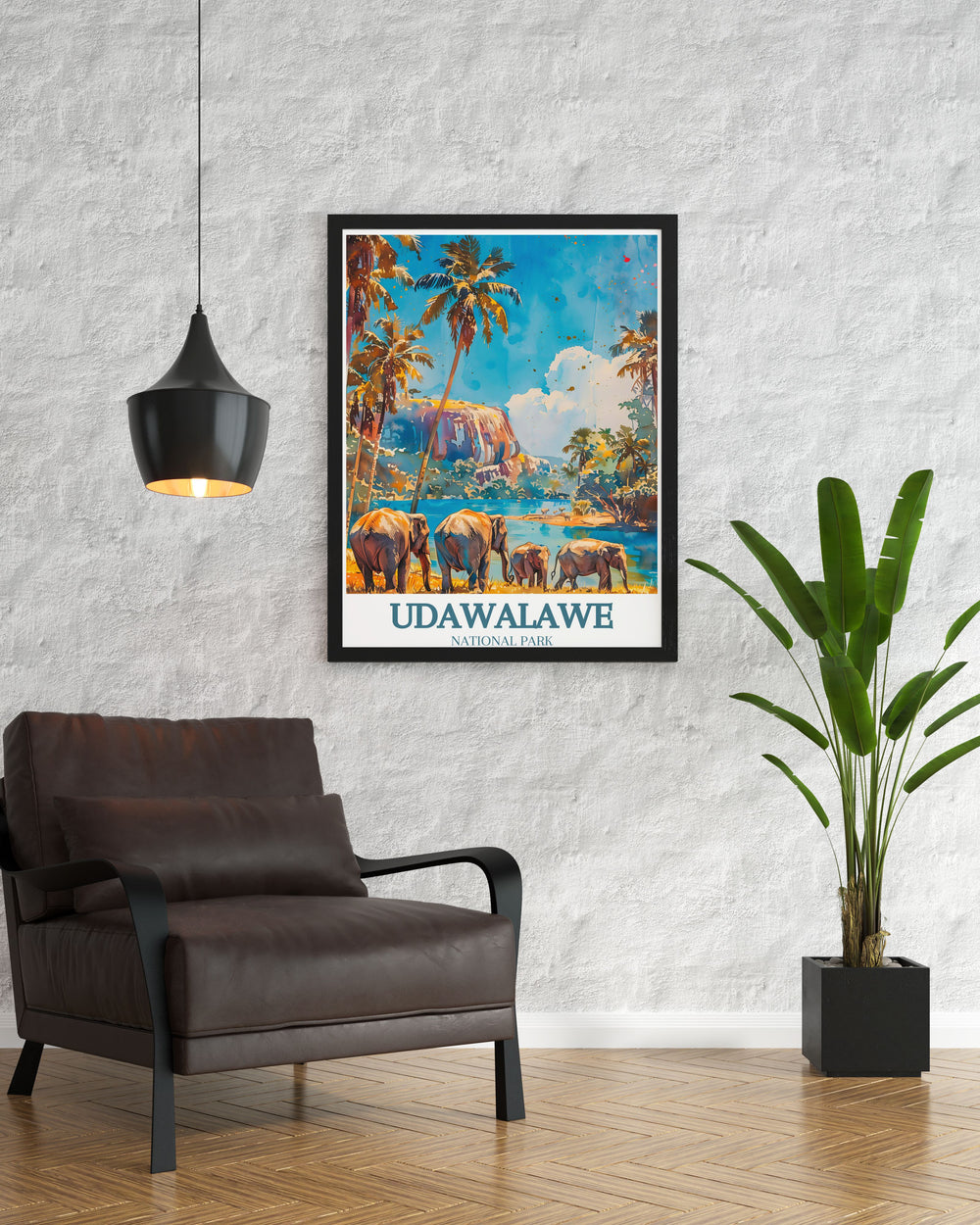 Stunning National Park Poster featuring Udawalawe Reservoir Walawe River ideal for enhancing any room with its depiction of Sri Lankas serene landscapes and diverse wildlife a perfect addition to your collection of nature inspired art prints.