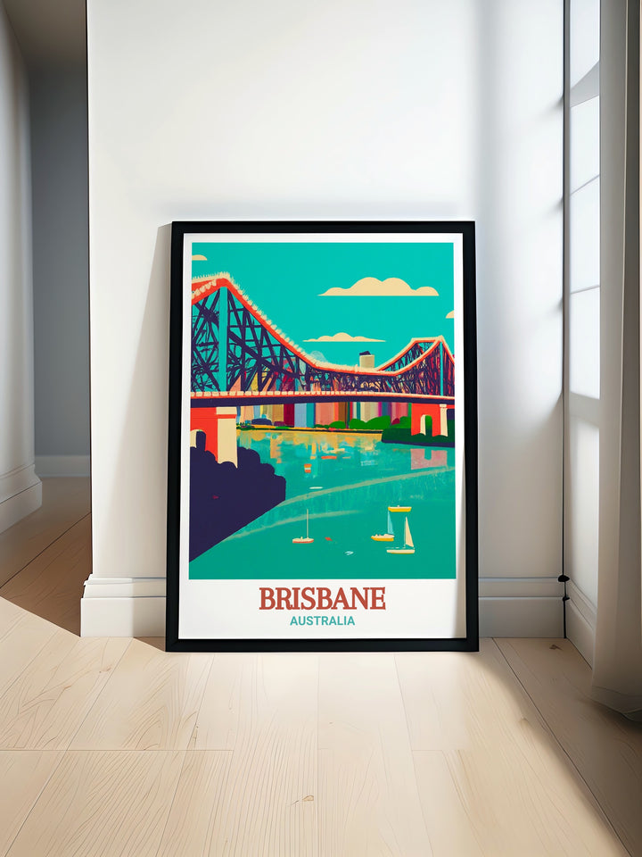 Brisbane Art Print featuring Story Bridge showcases the architectural beauty of one of Brisbanes most iconic landmarks. Perfect for adding a touch of urban elegance to your home or office decor this print is available as a digital download or a framed artwork