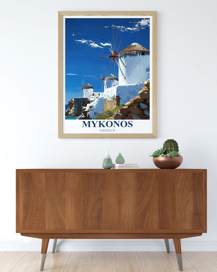 Transform your home with windmills modern prints capturing the charm of Mykonos vibrant atmosphere and stunning landscapes perfect for elegant home decor