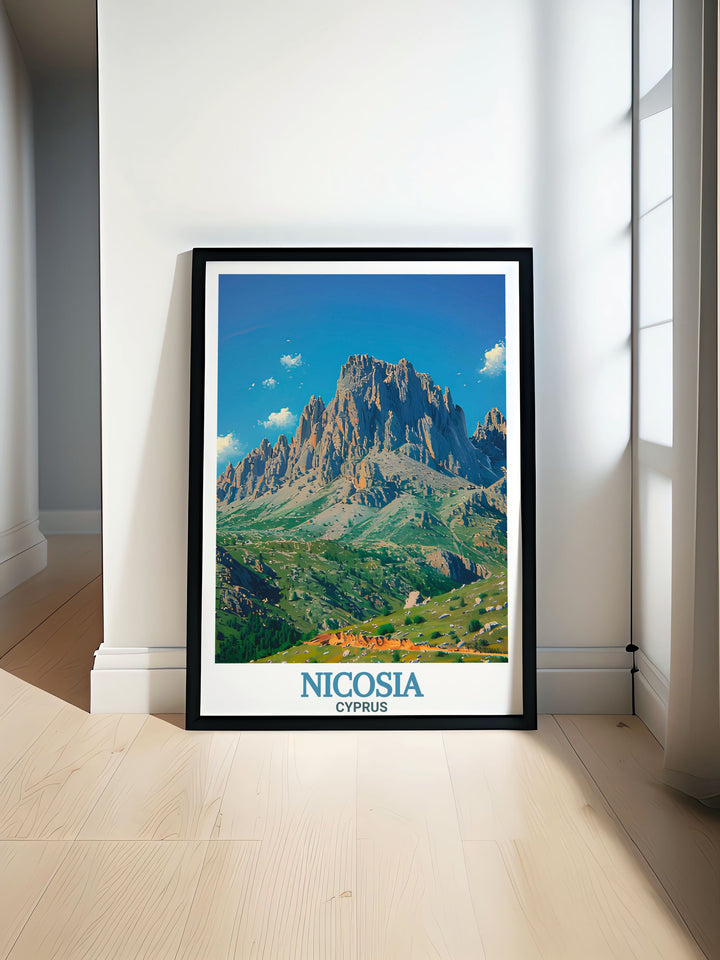 Bring the magic of Nicosia and the Pentadaktylos Mountains into your home with this travel poster. Ideal for any room, this canvas art showcases Cypruss rich history and natural beauty, making it a standout piece of wall decor for art lovers and travelers alike.