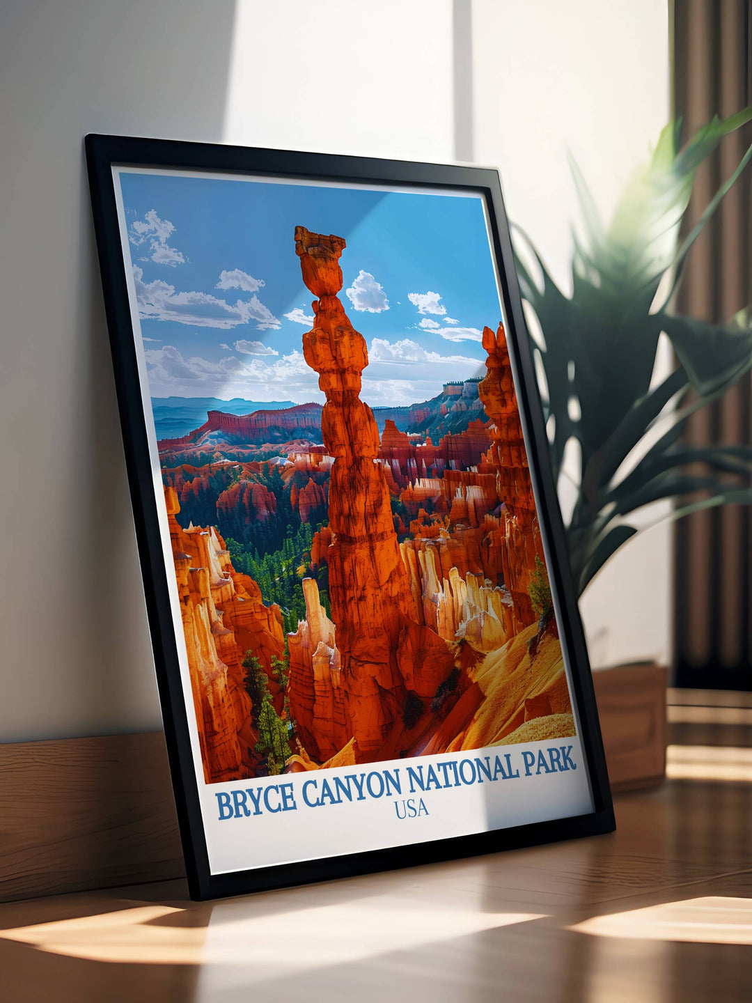 Thors Hammer travel poster featuring the stunning landscapes of Bryce Canyon. Perfect for home decor or as a thoughtful gift for outdoor enthusiasts. High quality print with vibrant colors and detailed imagery.