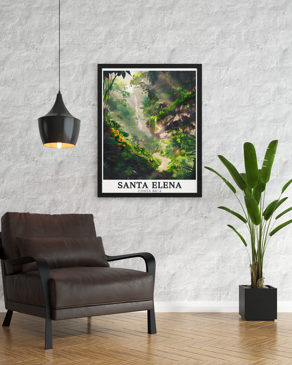 Costa Rica poster featuring Santa Elena Cloud Forest and Encantado Trail. This stunning artwork captures the natural beauty of Costa Rica making it the perfect addition to your home decor or as a thoughtful Santa Elena gift for nature and travel lovers.