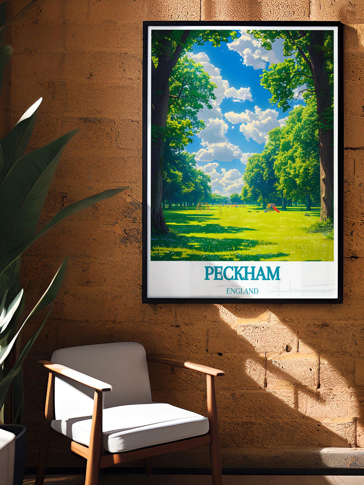 Peckham Rye Park elegant home decor artwork showcasing the lush landscapes of the park perfect for enhancing your living space with a touch of South London charm.