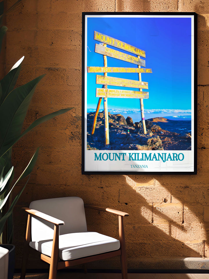 Uhuru Peak stunning print featuring the majestic views of Tanzanias peak perfect for modern living room decor and as a thoughtful anniversary gift.