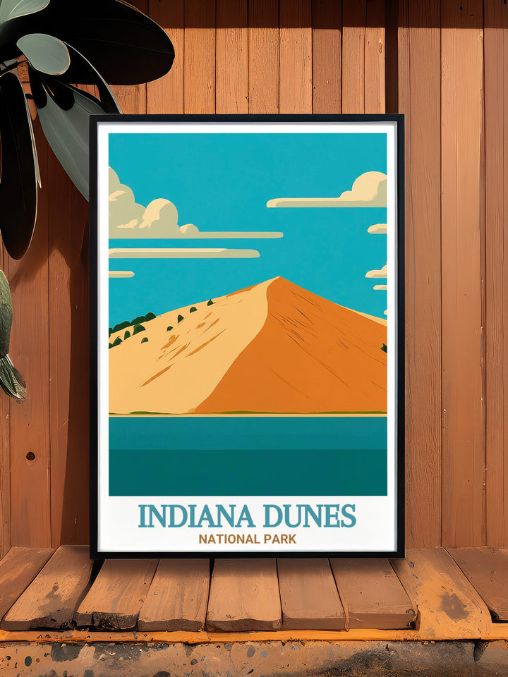 Indiana Dunes poster print featuring Mount Baldy and the surrounding landscape. Ideal for anyone who loves National Parks, this art piece brings the beauty of Indianas natural treasures into your home.