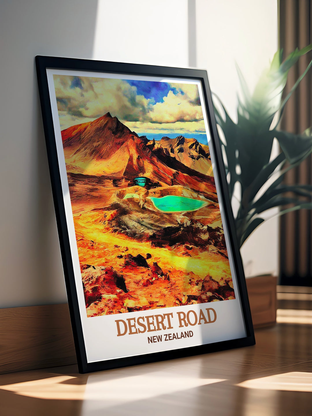 Desert Road Colorful Art Print is ideal for brightening up your space with its bold hues while Tongariro National Park Stunning Living Room Decor provides a calming and soothing presence making them a great pair for any modern interior.