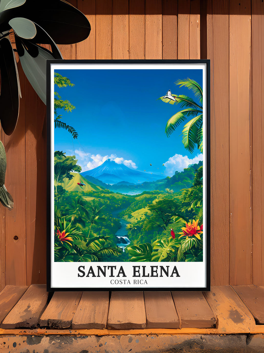 Arenal Volcano and Santa Elena Cloud Forest depicted in stunning modern art. This Costa Rica wall art transforms any room into a visual escape capturing the serenity and majesty of Costa Ricas natural wonders making it perfect for gifts or home decor.