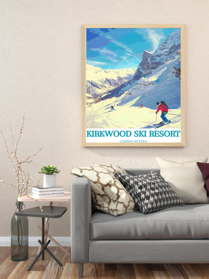 Modern art print of Thunder Saddle at Kirkwood Ski Resort with vibrant colors and detailed imagery great for adding a touch of elegance to your living room decor