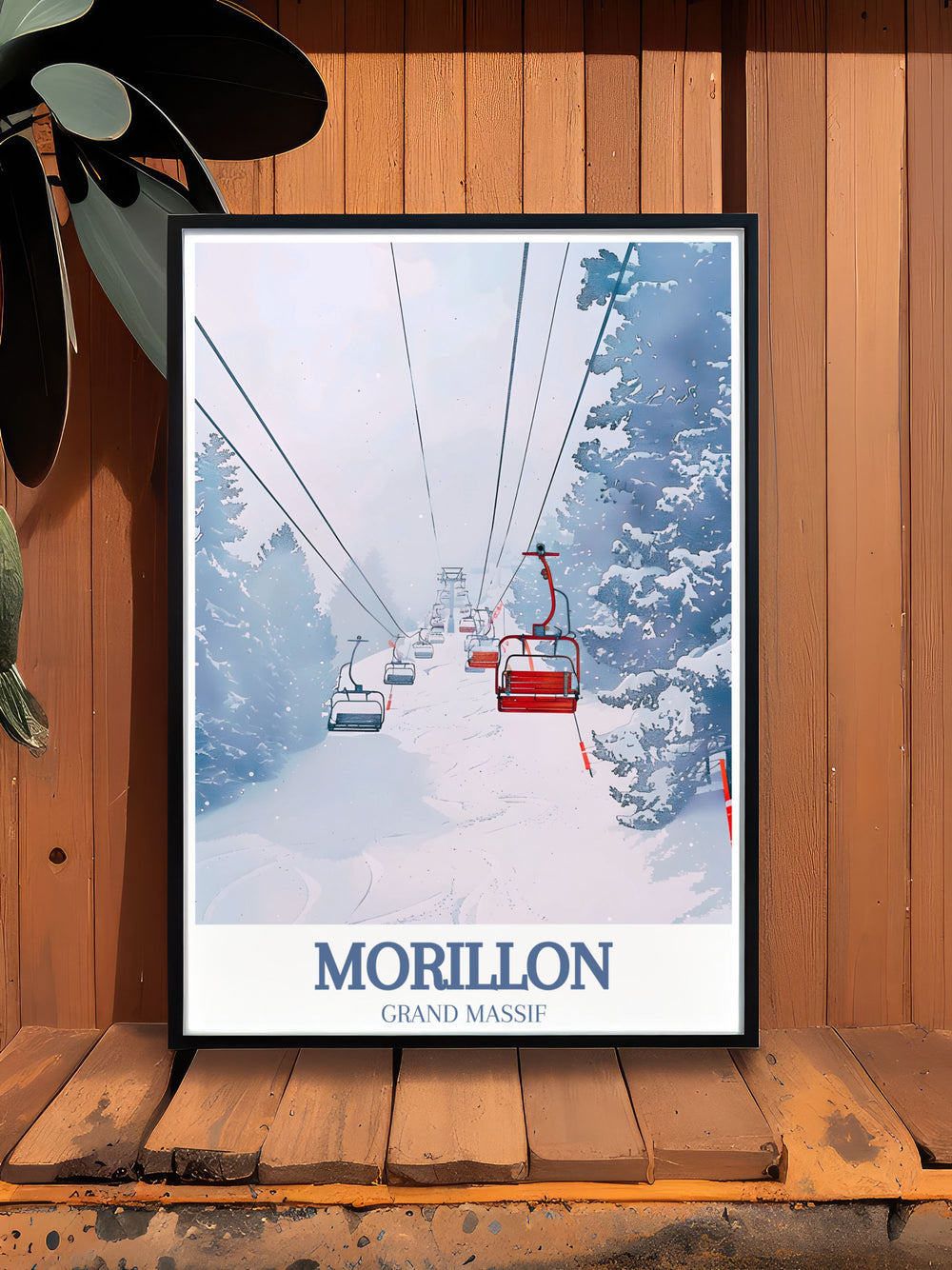 Vintage ski print of the French Alps Grand Massif showcasing the picturesque scenery of Morillon Ski Resort ideal for adding a touch of retro charm to your home decor