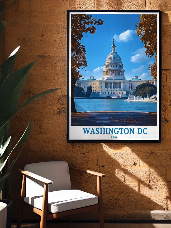 Detailed Washington DC map art featuring The United States Capitol Building a unique piece that combines historical significance with artistic elegance