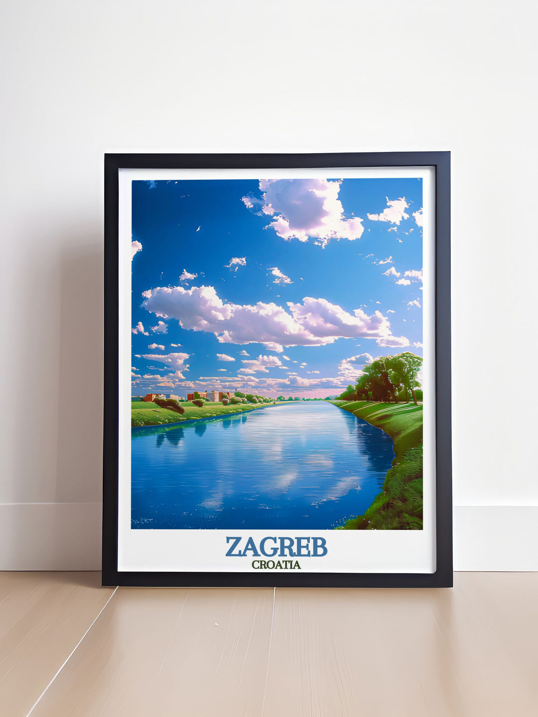 Stunning Sava River modern art piece reflecting the tranquil beauty of the Croatian landscape. Perfect for elegant home decor or as a thoughtful gift.