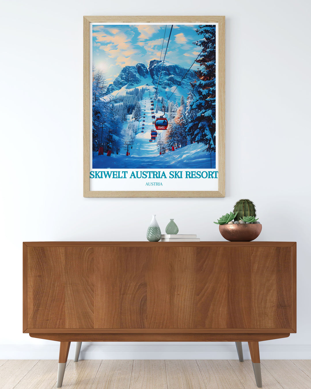 Elevate your décor with the Soll Elegant Home Décor featuring the SkiWelt Austria Travel Print. This vintage ski poster combines classic alpine imagery with modern style making it a versatile piece that adds warmth and character to any room in your home.