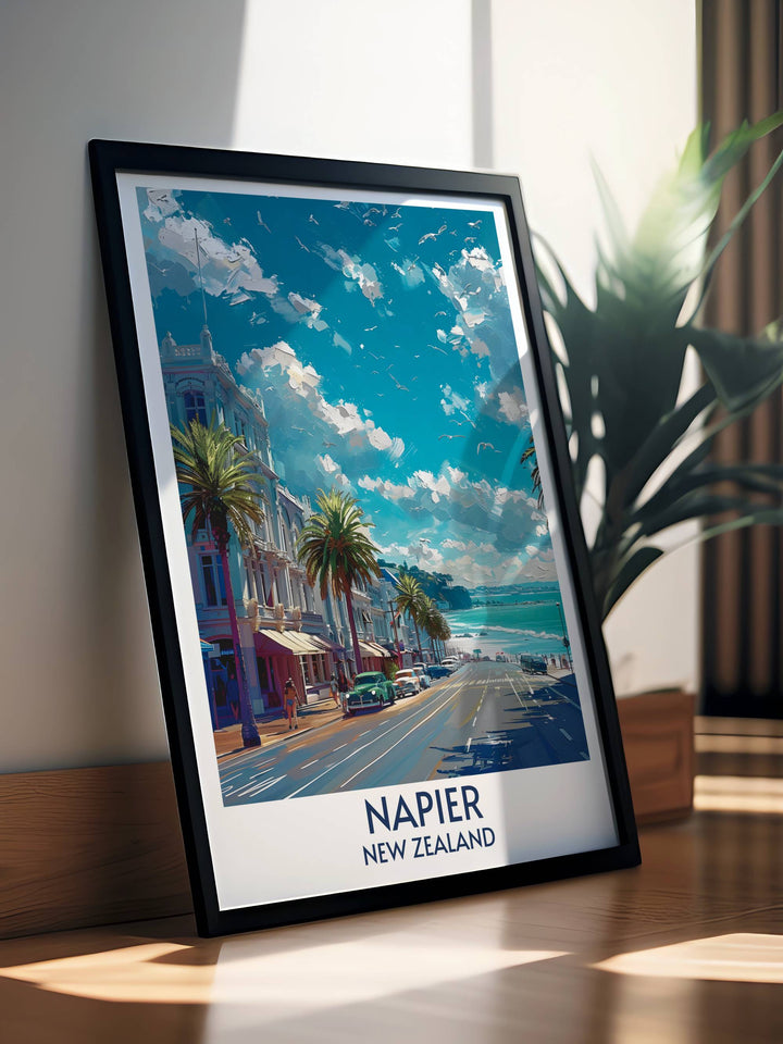 Marine Parade Framed Print highlighting Napiers iconic coastal views perfect for elegant home decor and versatile gift options for birthdays and anniversaries