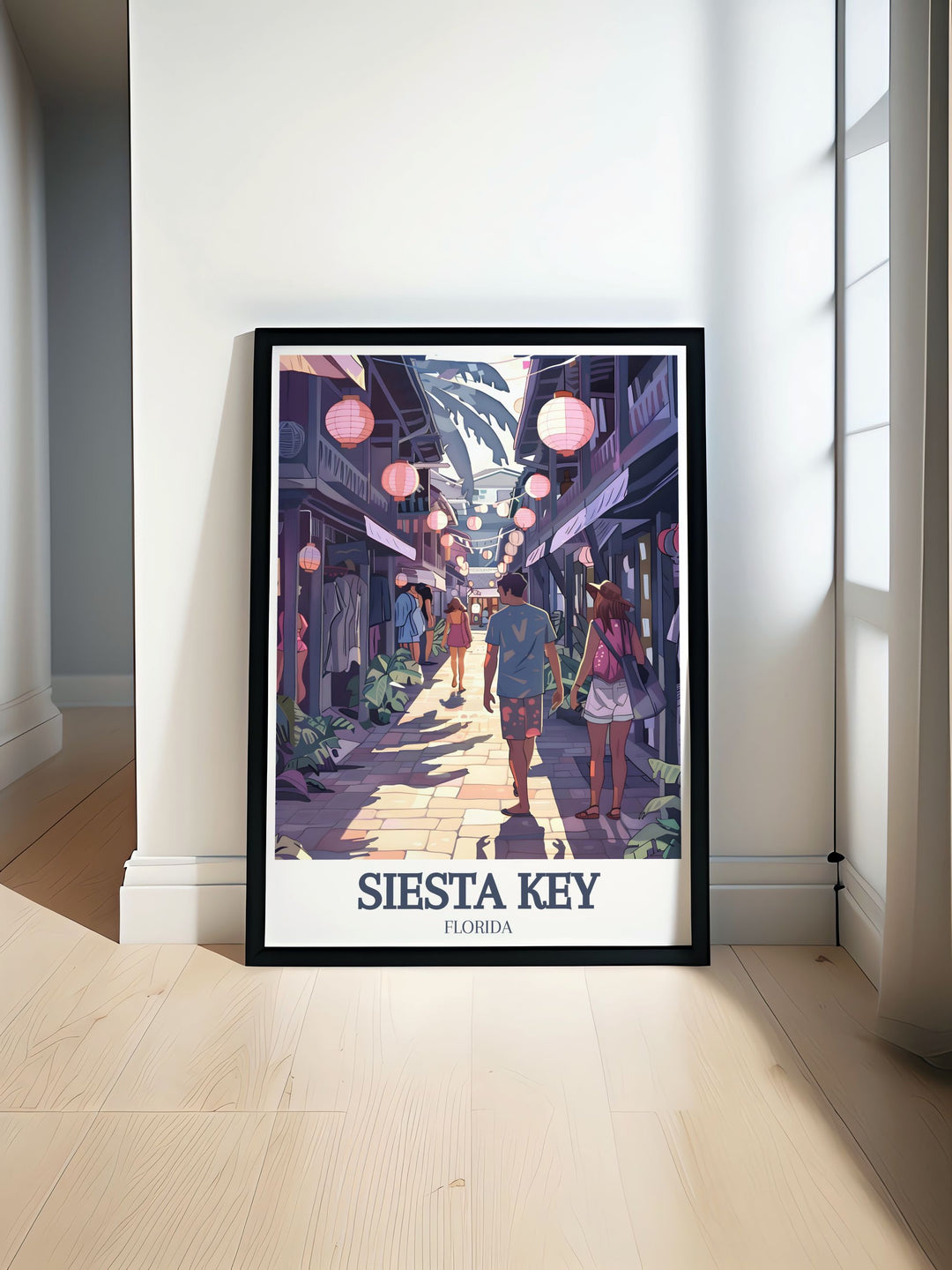 Siesta Key Village Ocean Boulevard modern print featuring vibrant and detailed imagery of Floridas picturesque coastal streets ideal for adding a touch of coastal elegance to your home decor and enhancing your living space with stunning Florida wall art.