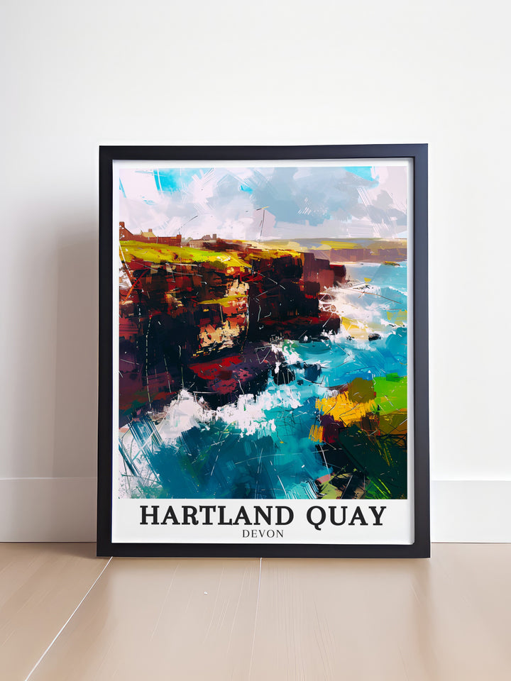 Hartland Point framed art illustrating the panoramic views of the coastline, where the land meets the sea. With intricate detail and vibrant colors, this print brings the majestic beauty of Hartland Point into your living space, perfect for creating a sense of escape and adventure.