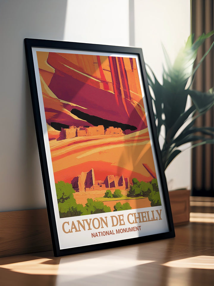 Add a piece of the Southwest to your home with this art print of Canyon de Chelly, capturing the canyons awe inspiring cliffs and the ancient Antelope House Ruin. Ideal for enhancing your nature themed decor.