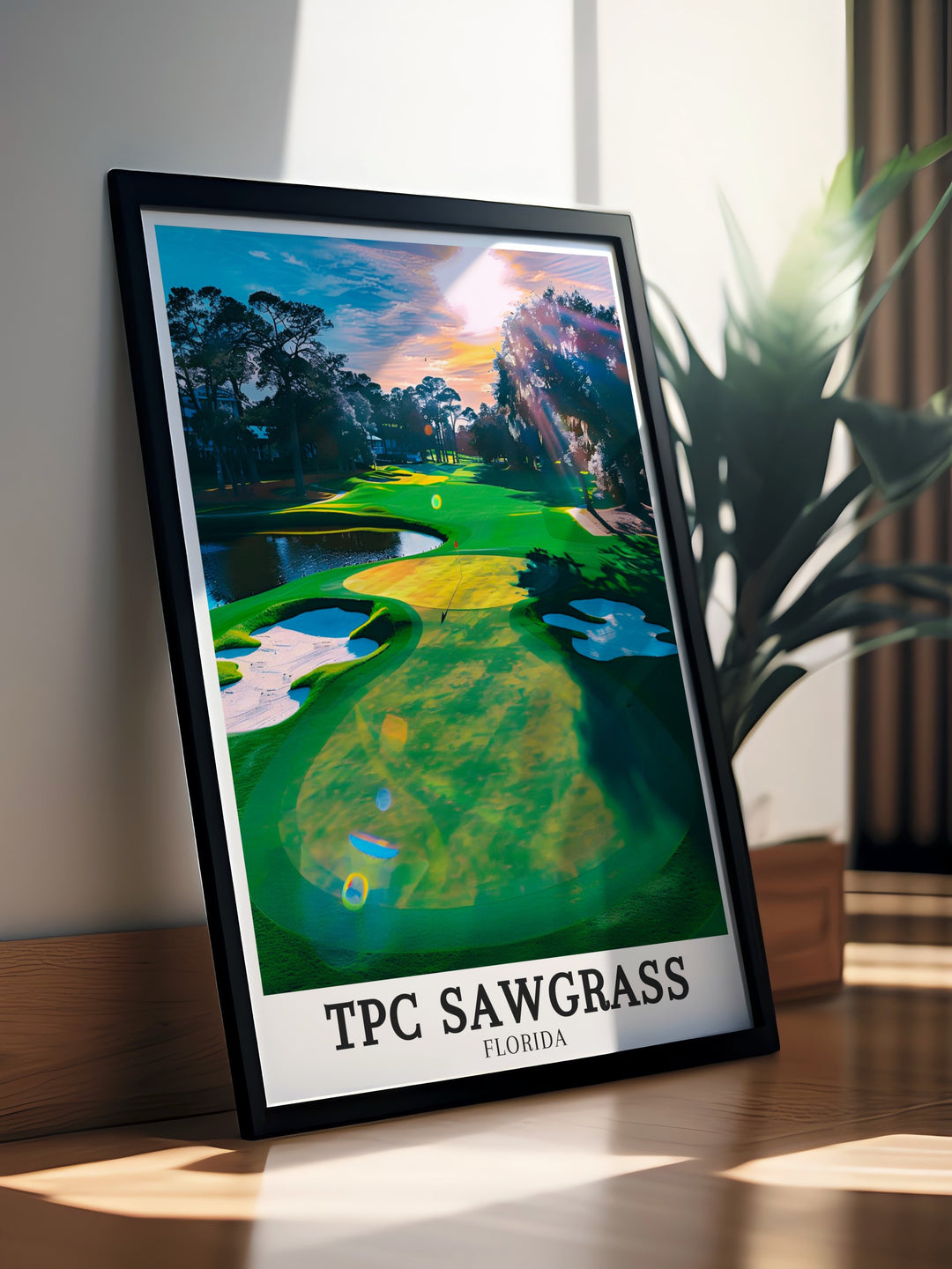 The Celebration Bermuda Fairway at TPC Sawgrass is celebrated in this artwork, showcasing its lush, resilient turf and the strategic layout that challenges golfers. The detailed rendering makes this piece a must have for anyone who appreciates the craftsmanship behind golf course design. Perfect for home or office decor.