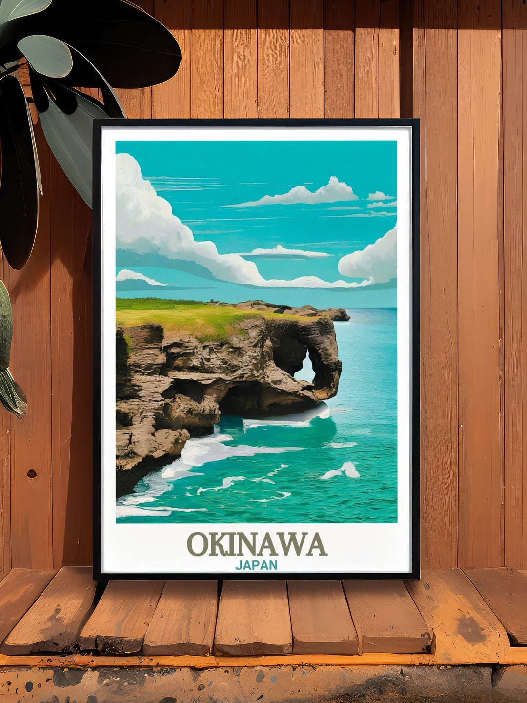 Cape Manzamo poster illustrating the serene and majestic landscapes of Okinawa an ideal gift for anyone who loves the beauty and culture of the Okinawa Islands and wants to showcase it in their home