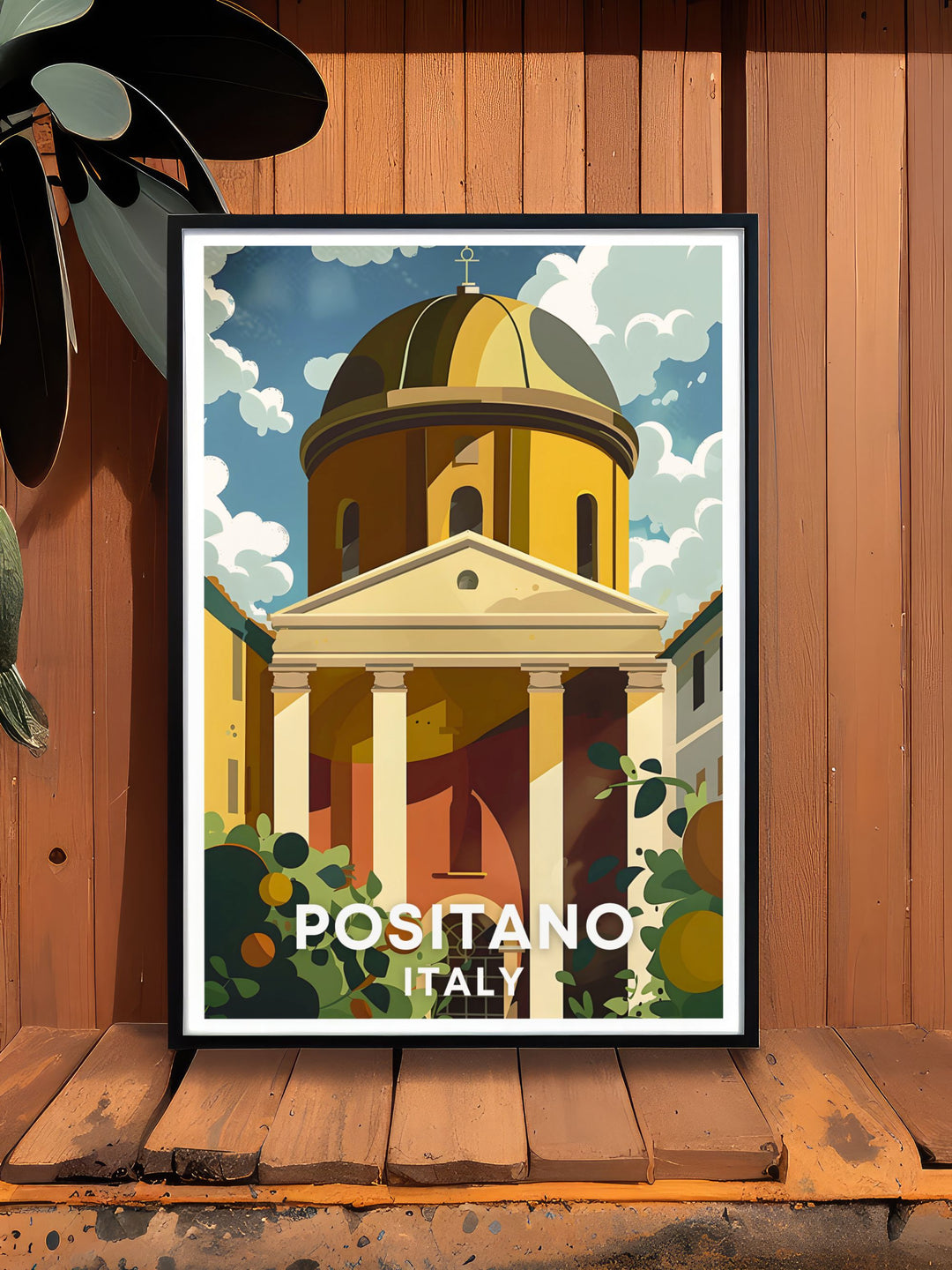 Positano print of The Chiesa di Santa Maria Assunta perfect for home decor this fine print brings the rich history and stunning details of Positano to your walls offering a serene and artistic ambiance to any room