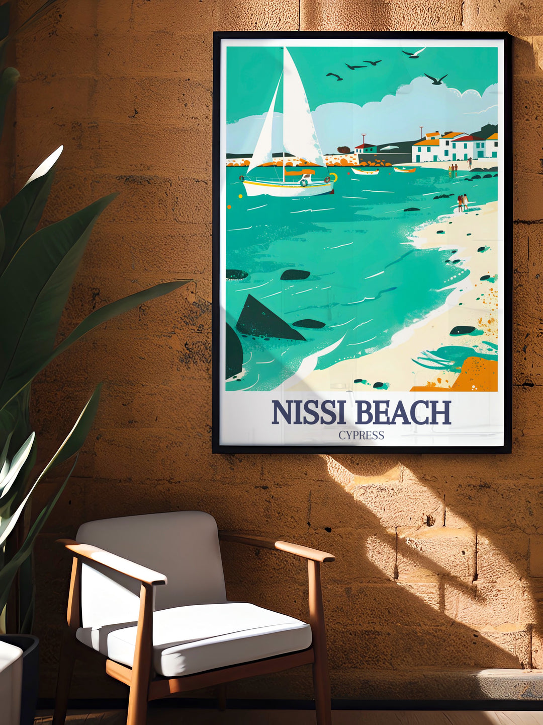 This Nissi Beach art print showcases the picturesque shores of Cyprus and the lively Ayia Napa Harbor, making it a perfect piece of wall art for any room. Whether as a travel gift or for your own home, this artwork captures the essence of Cypruss beach life.