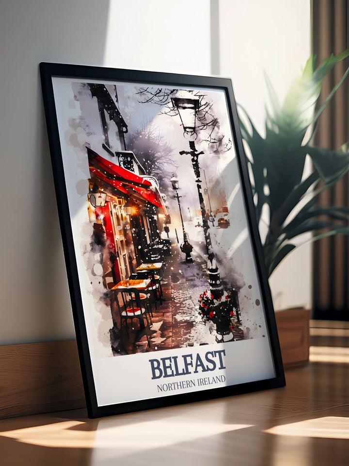 Vintage Cathedral Quarter Great Victoria Street prints capturing the essence of Belfast. These Ireland artworks are perfect for home decor, offering a unique and elegant addition to your collection of UK wall prints and posters.