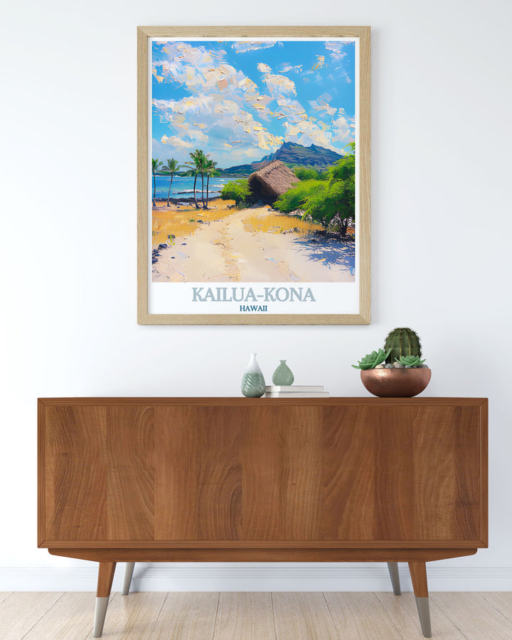 This Hawaii canvas art captures the serene beauty of Kailua Kona and Kaloko Honokohau National Historical Park. Whether youre a traveler or a Hawaii enthusiast, this art print adds a tropical touch to your décor.