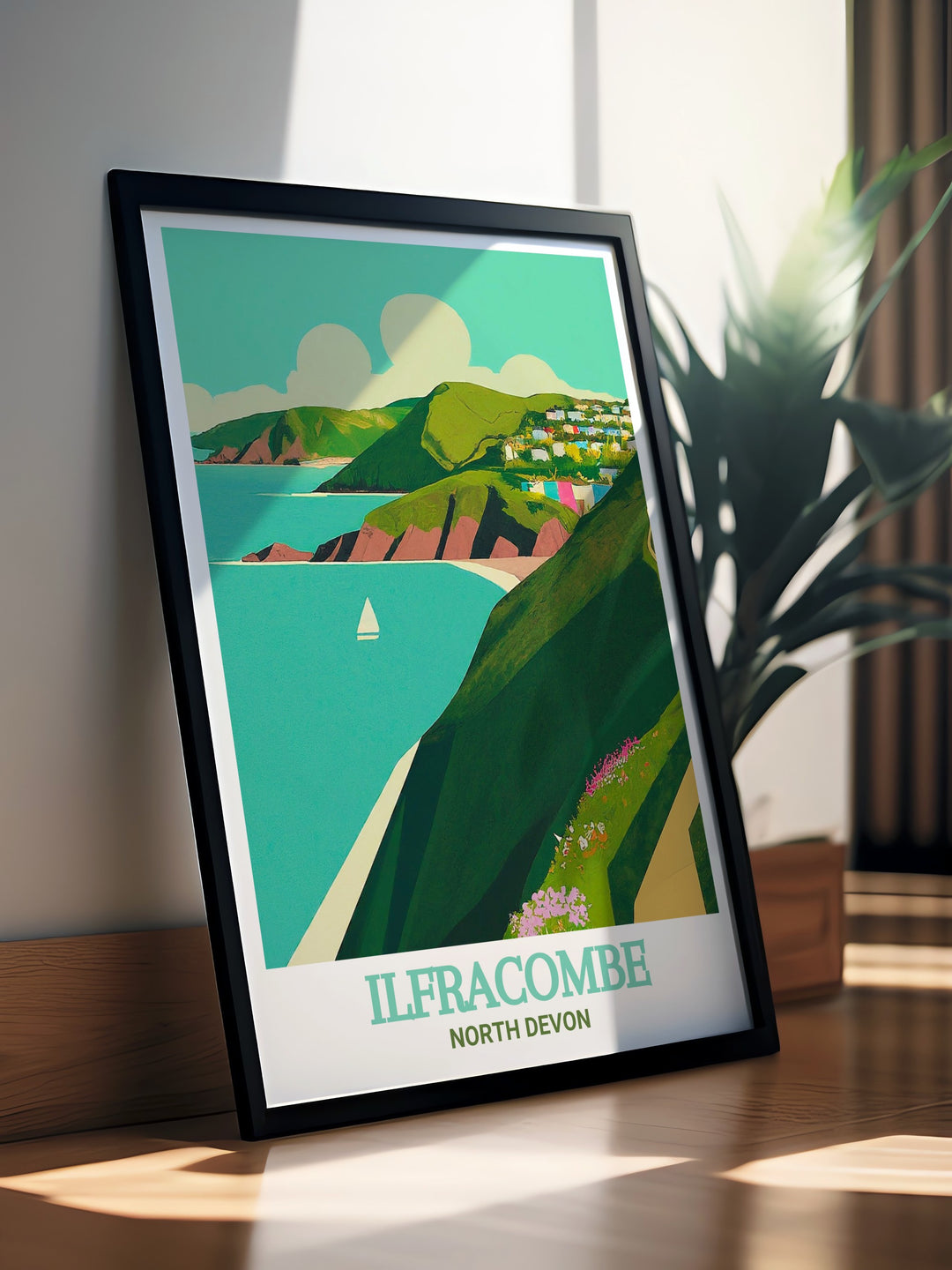 This travel print of the South West Coast Path in Devon features breathtaking views of the coastline, with dramatic cliffs and serene beaches. Ideal for adventurers and nature enthusiasts.