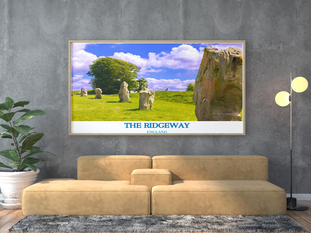 Enhance your living space with The Ridgeway Print and Avebury Stone Circle Framed Prints featuring detailed depictions of the Chilterns Hills Ivinghoe Beacon and Dragon Hill these prints offer a stunning combination of natural beauty and historical significance