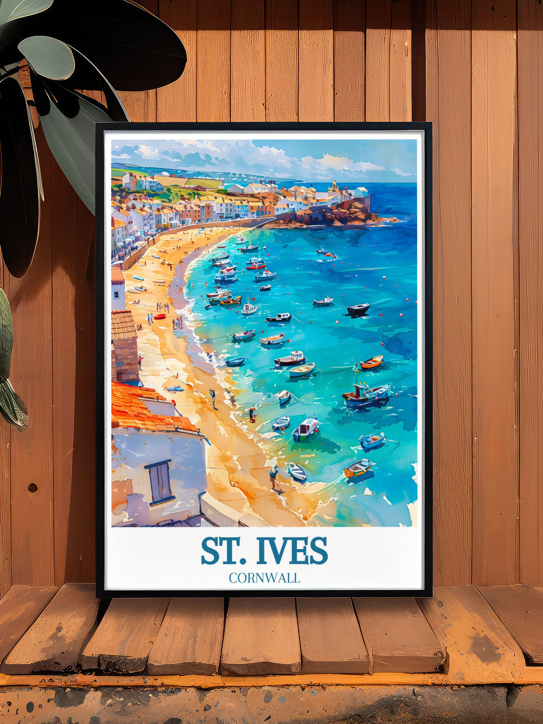 Experience the blend of history and coastal beauty in St. Ives through this detailed poster, highlighting the serene landscapes and cultural vibrancy of the town.